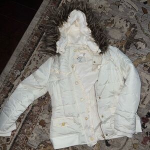 Limited Too White Puffer Jacket with Faux Fur Hood